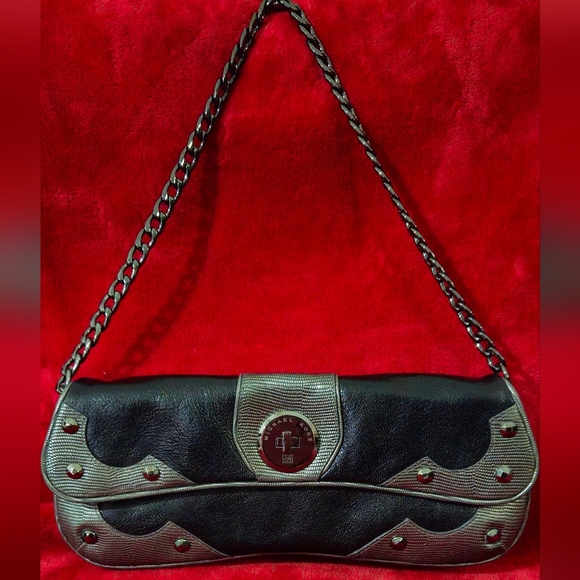 Michael Kors Vintage Limited Edition Black & Silver Leather Baquette Studded Bag - Picture 1 of 10